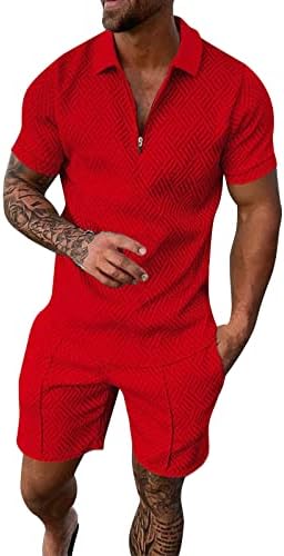 Muška odjeća za 2 komada Trackits kratki rukav patentni patentni rukav Polo majice i kratke hlače Klasične vježbe Ljetne čvrste trake