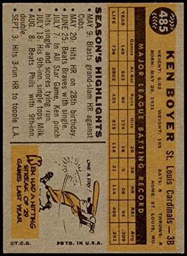 1960. topps # 485 Ken Boyer St. Louis Cardinals Ex Cardinals