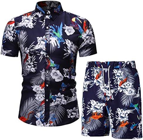 Lisenrain muške kratkih rukava kratkih rukava cvjetna havajska majica i kratke hlače Aimos modne setovi odijeva za plažu 2 komada
