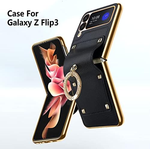 Boaoige za Samsung Galaxy Z Flip 3 5G futrola sa prstenom, okvir od umjetne kože za zaštitu malih ekrana luksuzna kozmetička otpornost