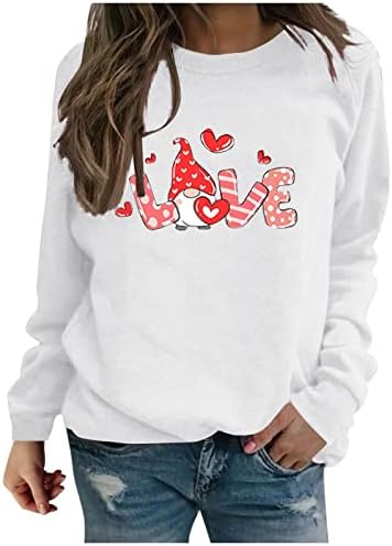 Žene vole srčanu grafičku duksere Sretan pulover za Valentinovo na vrhu majica s dugim rukavima