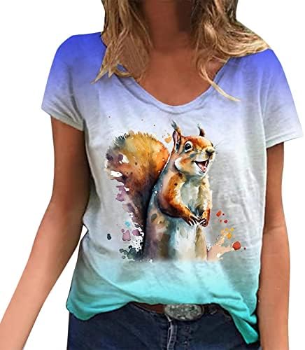 Kratki rukav workout Tops za žene, Funny Squirrel T-Shirt slatka životinja štampani kratki rukav ljeto grafički Tees