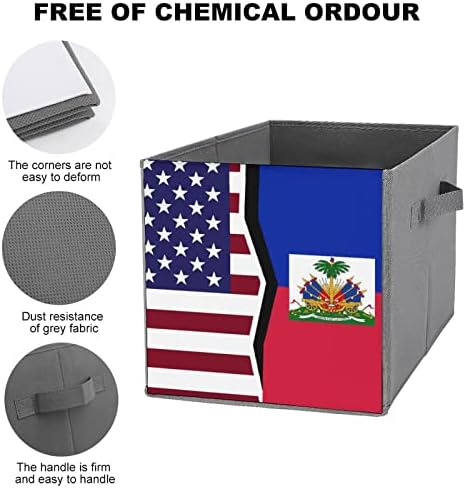 Američka i haitijska zastava PU kožna skladišna sprečana za skladištenje Canvas Cube Organizator košara sa ručkama