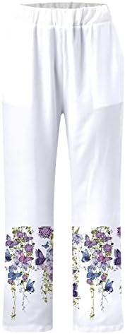 Ženske rastezljive široke noge Palazzo pantalone sa cvetnim printom pamučne Lane Casual labave letnje pantalone na plaži sa džepovima