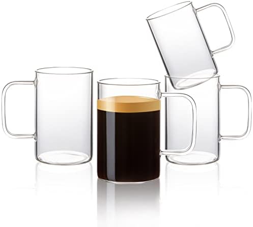Aquach Glass šolja za čaj od kafe 18 Oz Set od 4, velika prozirna šolja sa ručkom za toplo / hladno piće, gušći kvalitet