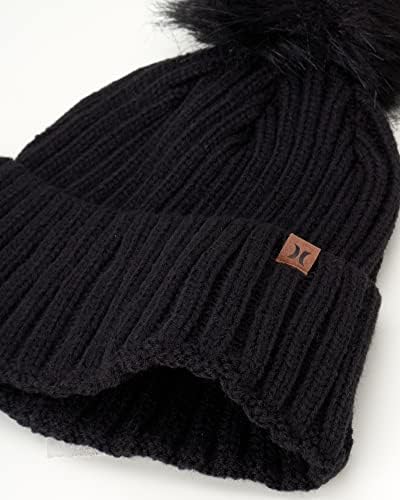 Hurley ženski zimski šešir - juni pom plitki fit pletene kotrljajuća manžetna Beanie