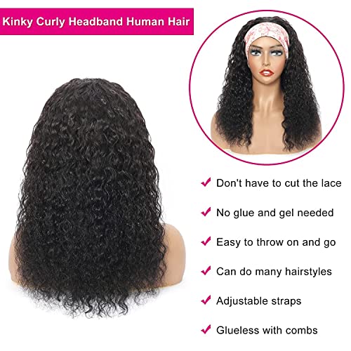 JONAWOON 14inch traka za glavu perika ljudska kosa za crne žene Kinky Curly perike ljepljiva ljudska kosa 150% gustoća mašine napravljene