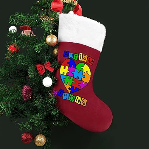 Autizam srčana puzzle autizma svijest Božićne čarape klasični viseći ukrasi bijeli manžetna kešica za bombona za porodične zabavne
