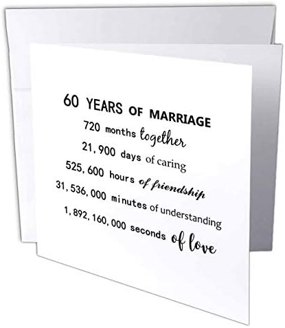 3dRose 60 godina braka 60. godišnjica braka u mjesecima dani sati-čestitka, 6 x 6 inča