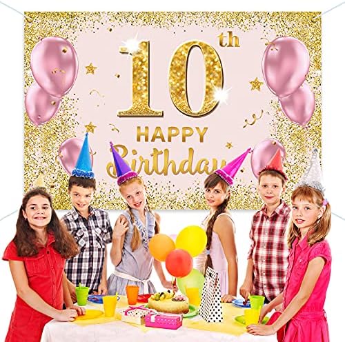 PAKBOOM Happy 10th Birthday Backdrop Banner - 10 Birthday Party Dekoracije potrepštine za djevojčice-Gold Pink 3.9 x 5.9 ft