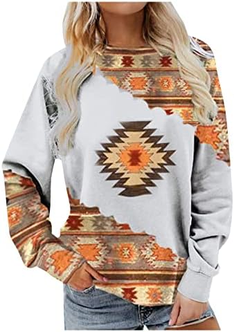 Ženska retro duksela Pejzažna slikarstvo Dugih rukava Crewneck Pulover TOP moda Zapadna aztec Košulja Graphic Tunic