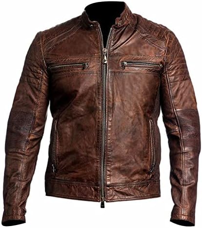 Mendhro's Cafe Racer kožna jakna Men Brown & Black Slim Fit Jacket Muškarci Biker motocikl Prava kožna jakna od kože