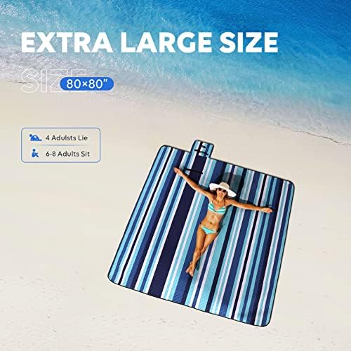 Zaze Beach deka za piknik sa kolcima, debela 3-slojna 80 * 80 prevelika vodootporna kompaktna Vanjska prostirka otporna na pijesak,