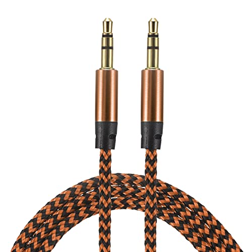 MECCANIXITY 2 paket Aux kabl 3.5 mm muški na muški najlon pleteni 3ft 3 pol Hi-Fi Stereo zvuk Pomoćni kabl narandžasto Zlato za slušalice,