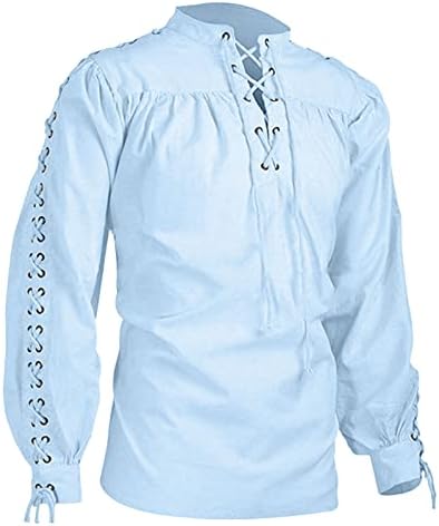 DAZLOR Muška pamučna lanena Gusarska košulja ležerni Dugi rukav čvrsta etnička plaža Yoga Tops Srednjovjekovni V vrat čipkasti hipi majice