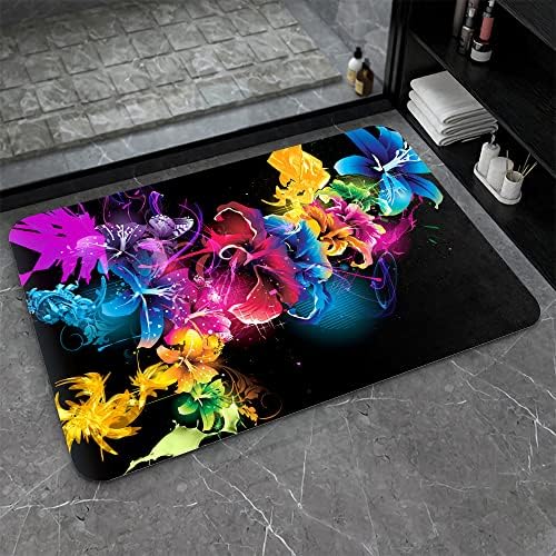 Imayondia dijatomacejska mat za kupanje, crna gradijentna pozadina Rainbow Artistic Cvijeće Mekano kupaonica Podni prostirki Neklizajući