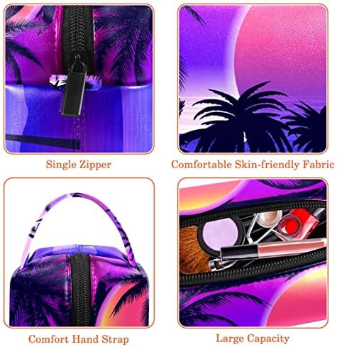 Vodootporna torba za šminkanje, šminkerska torbica, putni kozmetički organizator za žene i djevojke, ljubičaste zalazak sunca Ocean Coconut drvo