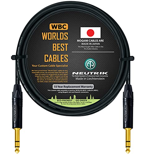 WORLDS BEST CABLES 5 nožni Balansirani TRS patch kabl po meri napravljen korišćenjem Mogami 2549 žice i Neutrik NP3X-B zlatnih TRS
