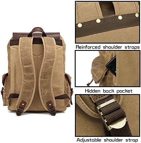 Jahomieo Vintage kožni ruksak za muškarce, voštana platna ramena prijenosna ramena za planinarenje