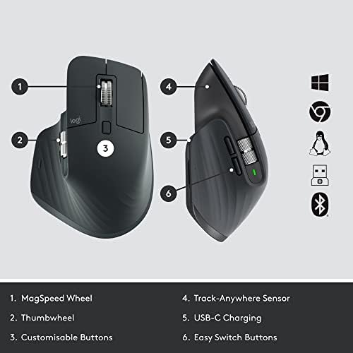 Logitech MX Master 3 za poslovanje, bežični miš, logi vijsku tehnologiju, Bluetooth, magspeed pomicanje, ergonomski, punjivi, punjivi,