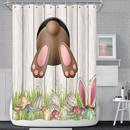 Umpoo smiješna zečja zavjesa za tuširanje za djecu kupatilo crtani zeko Uskršnje jaje drvena ploča dekor kućna Kupaonica Kada zavjese