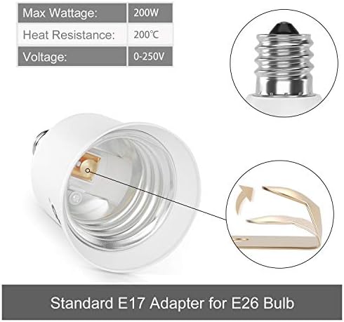 Dicuno E17 do E26 Adapter, srednji E17 utičnica na standardni E26 utičnica Konverter, LED sijalica Konverter, Max Wattage 200w, 200℃