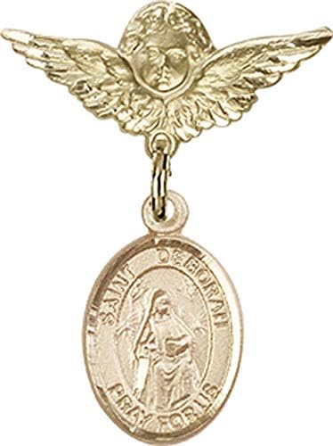 Jewels Obsession Baby bedž sa šarmom St. Deborah i Anđeo sa krilima značka / Zlatna ispunjena bebina značka sa šarmom St. Deborah