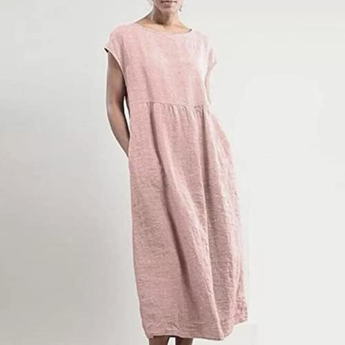 Fragarn ženska ljetna casual solidne boje bez rukava O-izrez uboda pamučna posteljina haljina