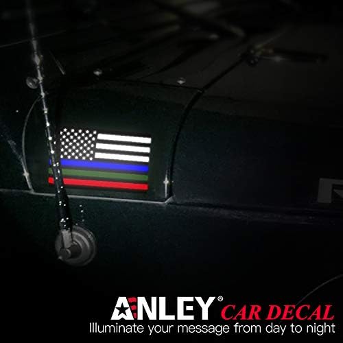 Anley 5 x 3 inčni tanki linijski linij naljepnica za zastavu - plave zelene i crvene reflektirajuće američke naljepnice za zastava - podrška policijskim vojnim i vatrogasnim oficirima