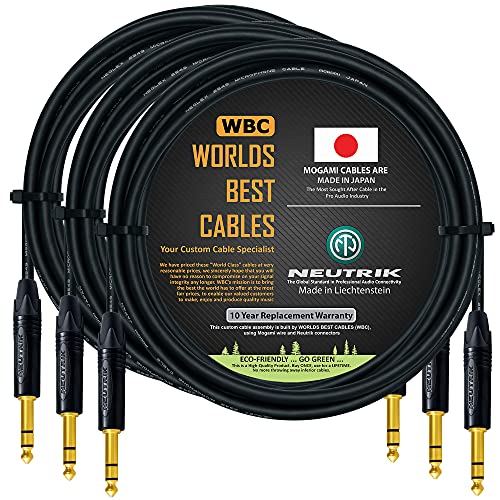 Najbolji svjetski kablovi 3 jedinice - TRS Patch kabl uravnotežen od 10 stopa po mjeri izrađen pomoću Mogami 2549 žice i Neutrik NP3X-B