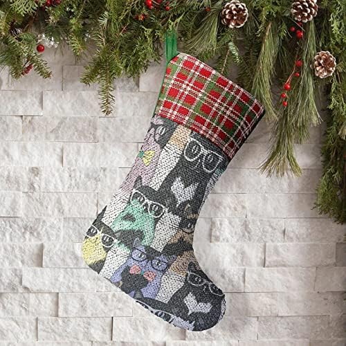 Nerdy Cats Sequin Božićne čarape Sjajni zid viseći ukras ukras za Xmas Tree Holiday Party