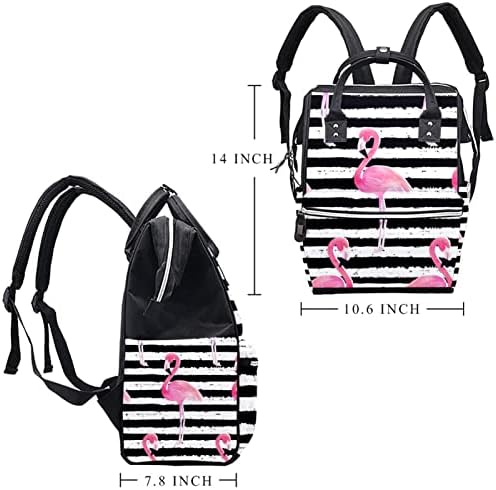 Guerotkr putnički ruksak, vrećice za pelene, ruksak pelena, ružičasta flamingo životinja crni prugasti uzorak