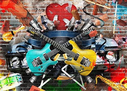 BELECO 5x3ft tkanina Rock And Roll pozadina gitara na grafitima boja zida i svijetla muzička Ftografija pozadina za zabavu dekoracija