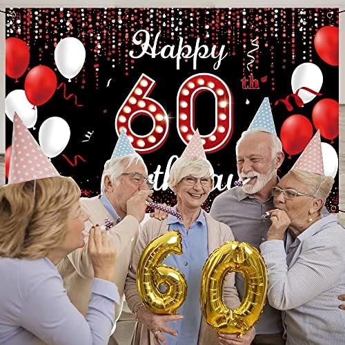 Dekoracija za 60. rođendan Baner pozadina, Happy 60th birthday dekoracije za žene, crveno crno bijelo 60 godina Rođendanska zabava