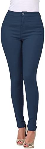Modne hlače za žene traperice čiste boje Slim fit visokog struka plus veličine traper traperice ravno-barel male noge traperice