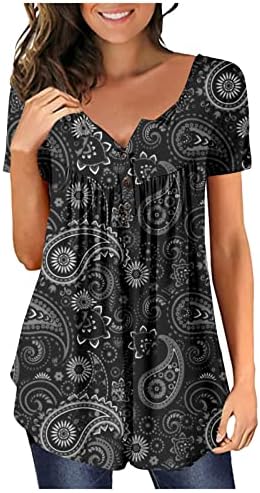 2023 Ljetna modna majica za žene cvjetne tuničke vrhove za nošenje s tamkama s kratkim rukavima V izrez sakrij trbuh majice