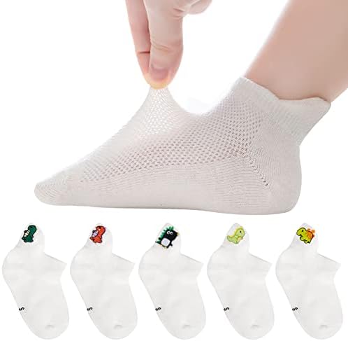 Looching 5 Pack Baby Girls Boys Mesh Tanke čarape Pamuk nisko rezanje Dječja djeca Bez prikazi Čarape za gležnjeve 1-12T mekani bijeli