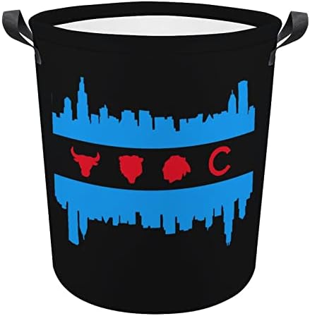 Čikaška Zastava Skyline Sportska slika okrugla korpa za veš sklopiva vodootporna korpa za prljavu odeću sa ručkama torba za odlaganje