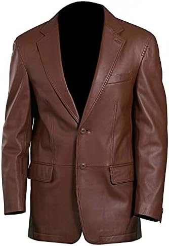 Muška jakna u ležernom stilu, Slim Fit originalna ovčja koža od 2 dugmeta s smeđeg blejzera