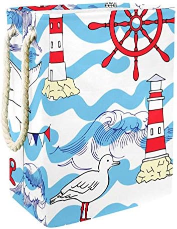 Inhalator Seagull Svjetionik točak talas morski okean uzorak 300D Oxford PVC vodootporna odjeća korpa velika korpa za veš za ćebad igračke za odjeću u spavaćoj sobi