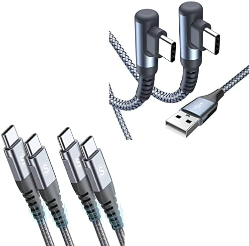 SWEGUARD USB-A do USB-C kabl Pravi ugao [2-pakovanje 6,6ft] siva i 60W USB-C do USB-C kabl kabela [2-pakovanje 6,6ft] siva