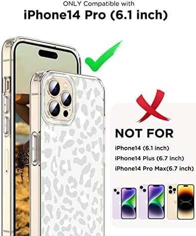 Anshow Kompatibilan sa iPhone 14 PRO futrolom, [Ličnost na telefonu, sa zaštitnikom zaslona, ​​meki TPU poklopac branika sa lijepim leopard uzorom, zaštitnom futrolom za telefon, bijeli sivi leopard