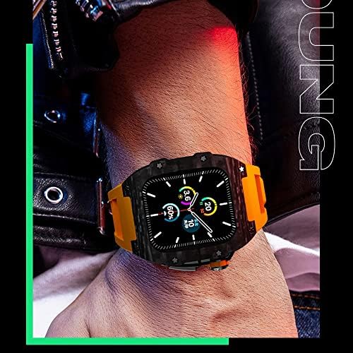 Vevel luksuzni karbonski od legura od legura za vodu za Apple Watch serija 8, 45 mm gumeni band DIY bezel modifikacijski komplet za