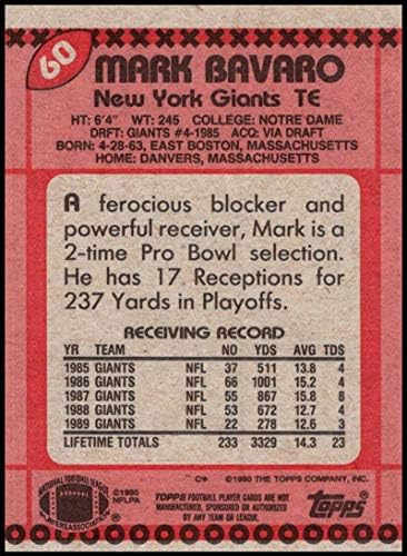 1990. topps 60 Mark Bavaro NY Giants NFL fudbalska karta NM-MT