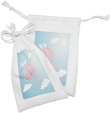 Ambesonne crtana tkanina torba od 2, ružičasta koja leti kroz nebu sreća sloboda i fantazija, mala torba za vuču za toaletne potrepštine