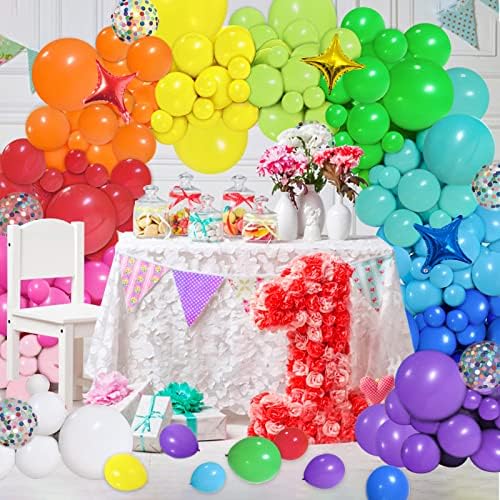 PERPAOL 146kom Rainbow baloni Garland Arch Kit, 12 različitih višebojnih i Konfetnih balona za rođendan boja Party godišnjica festivala