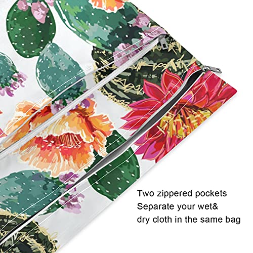 Cvjetni ljetni tropski kaktusi Sakulenti vlažna suha torba za višekratnu pelenu mokre torbu za kupaće kostim mokro osovinom s dva džepa sa zatvaračem za jogu, planinarenje, kampiranje, sport