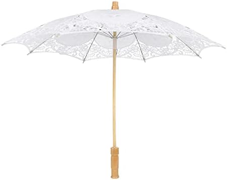 Toyandona 1 kom Bijela mladenka pastoralna čipka kišobrana, ukrasni vez suncobran sa modnim drvenim šumskim kišobranima za vjenčani