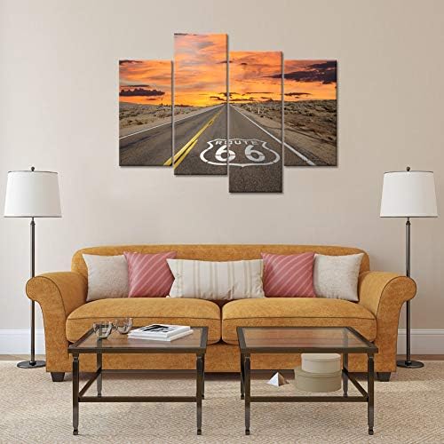 WELMECO Velika 4 komada platna zidna Umjetnost Route 66 znak izlaska Sunca u Kalifornijskom Mojave Desert Road scenografiju Slike