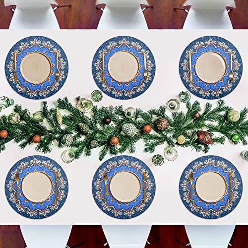 ALAZA plava Mandala Islamski cvjetni okrugli podmetači za trpezarijski stol set od 6 postavki stolnih prostirki za kućne kuhinje holiday